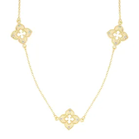 14k Gold Plated 36" Clover Station Necklace