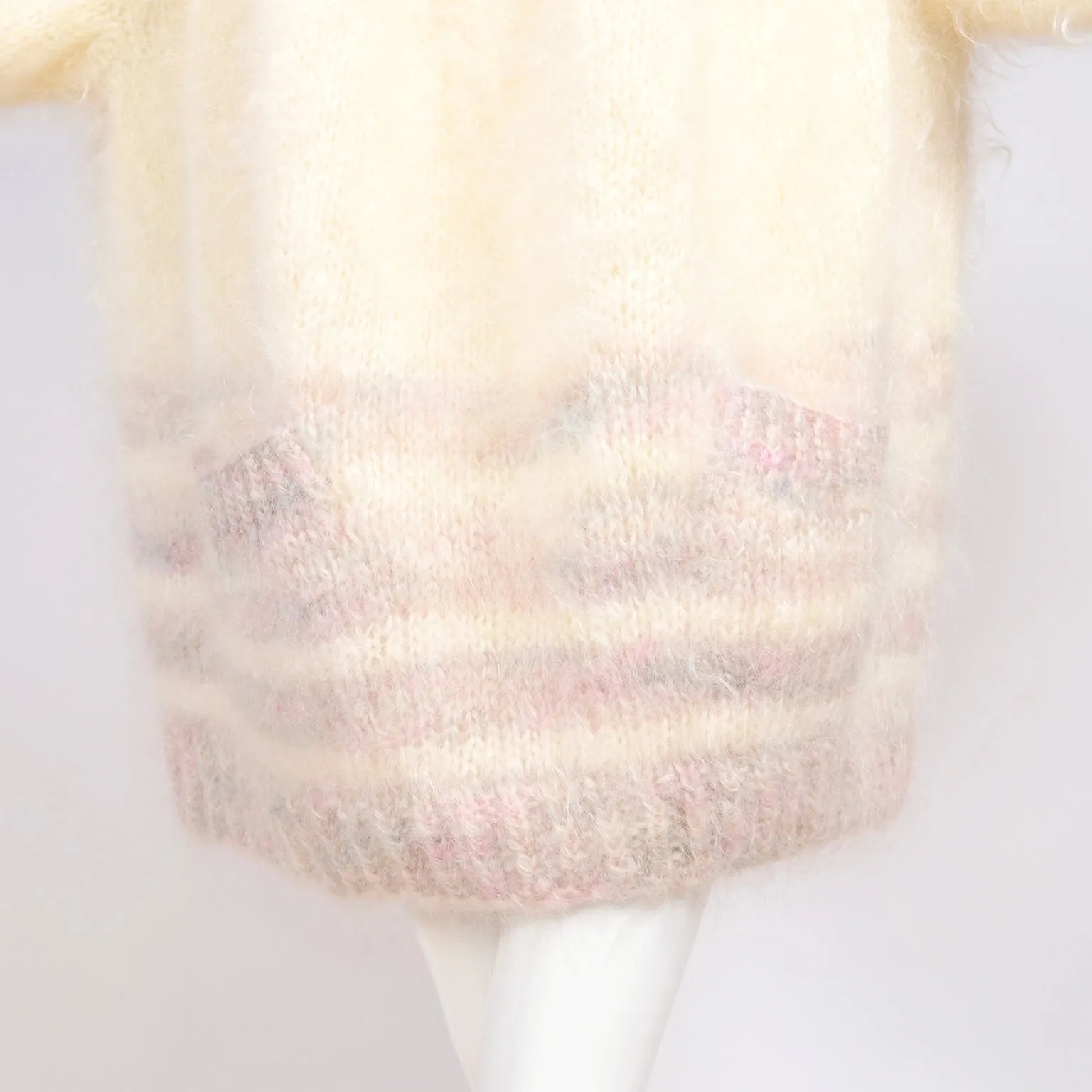 1980s Oversized Cream & Pink Mohair Sweater or Dress w/ Pockets