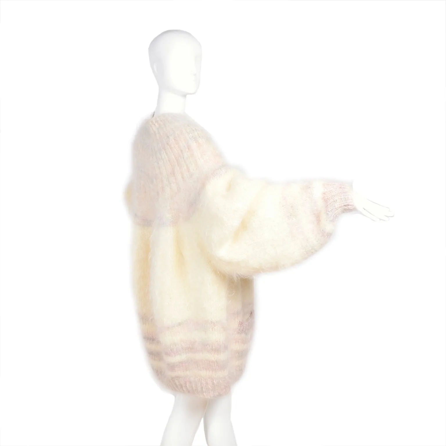 1980s Oversized Cream & Pink Mohair Sweater or Dress w/ Pockets