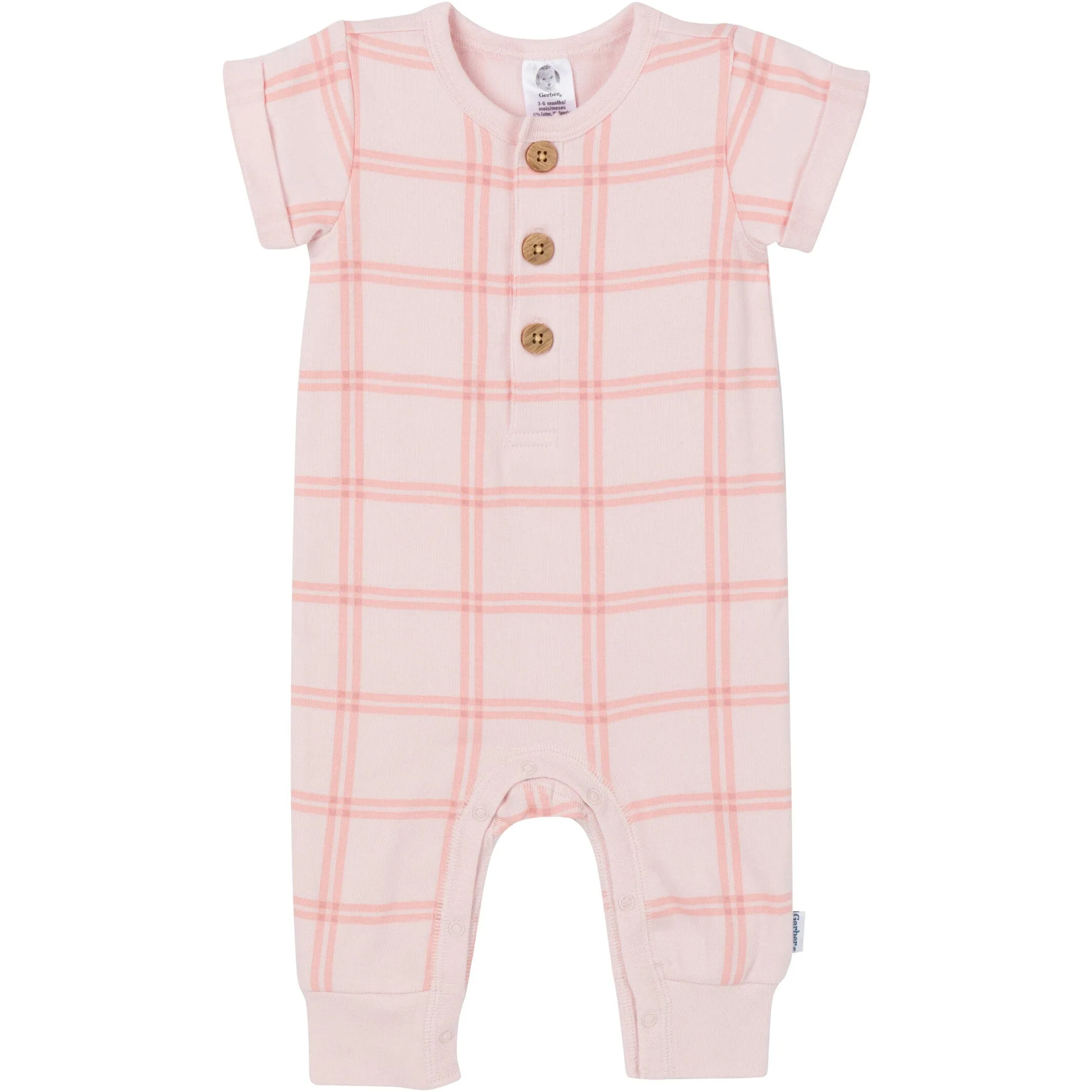 2-Pack Baby Girls Pink Plaid & Green Rompers