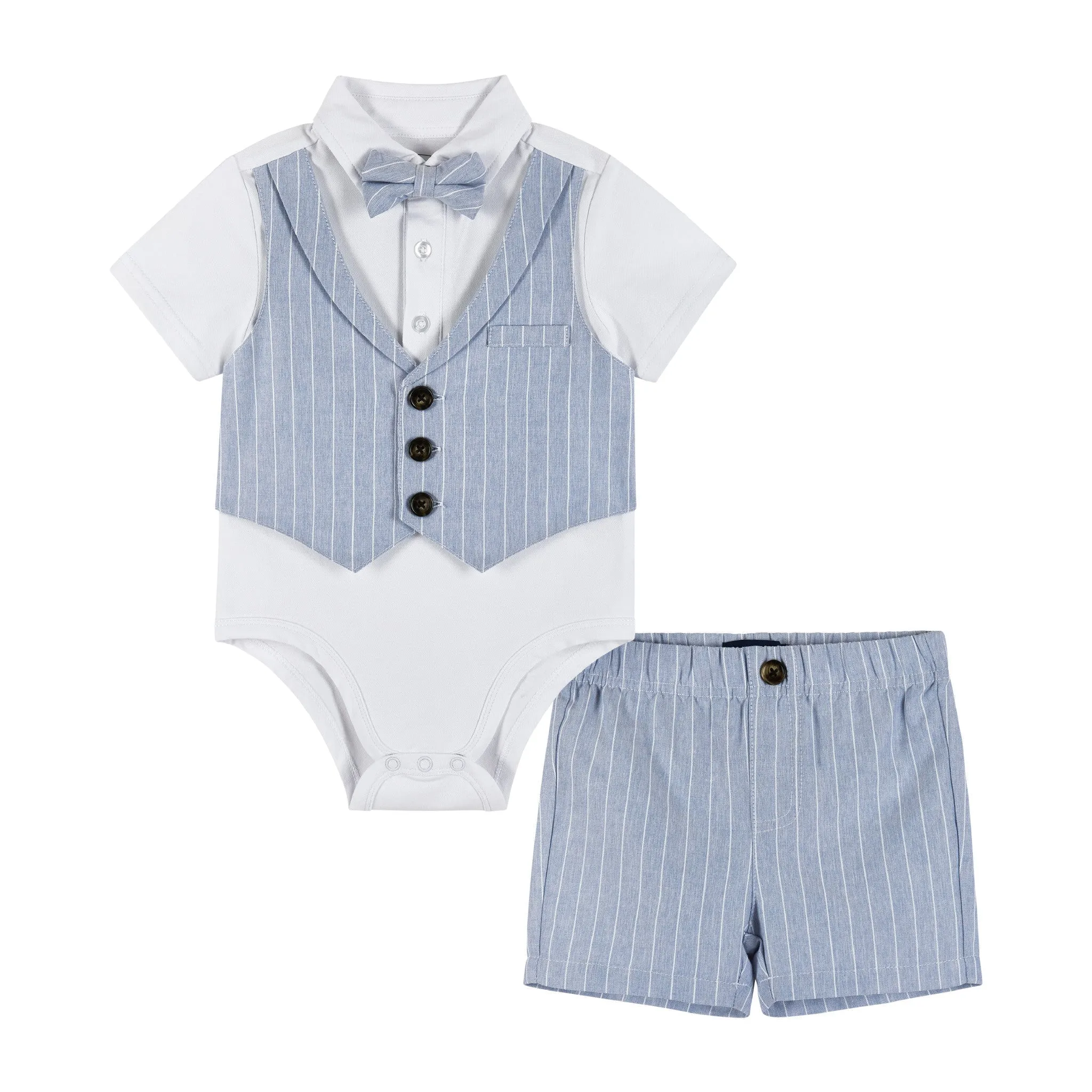 3-Piece Infant Shirtzie & Short Set | Blue Chambray