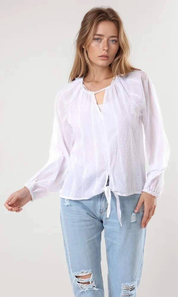 57079 Choker Neck Long Sleeves Summer White Blouse