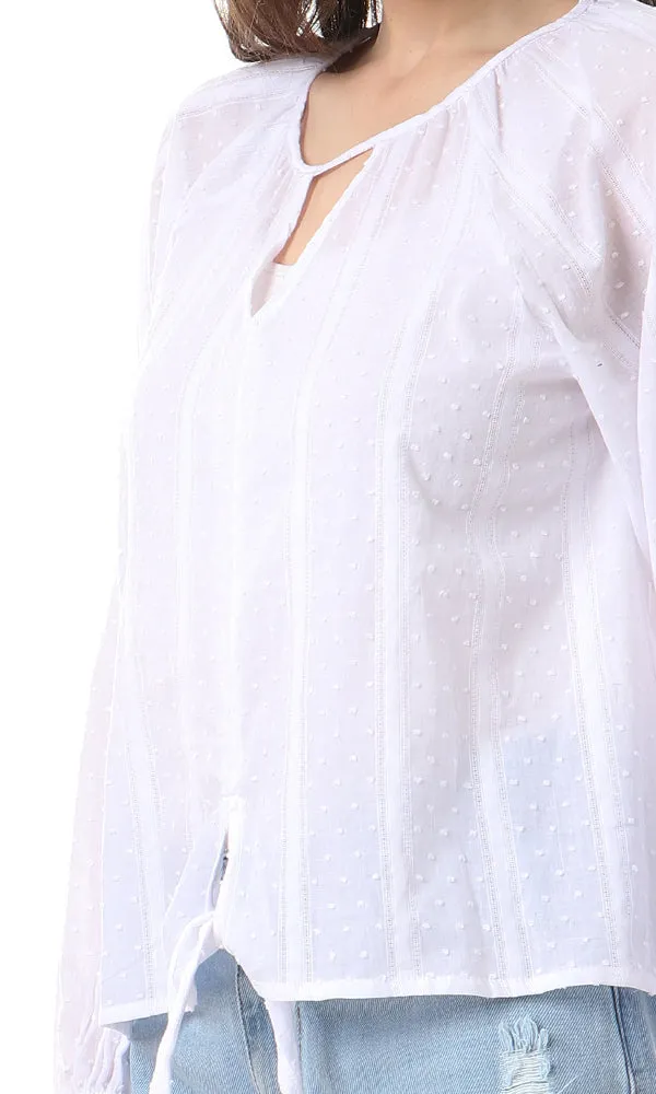 57079 Choker Neck Long Sleeves Summer White Blouse