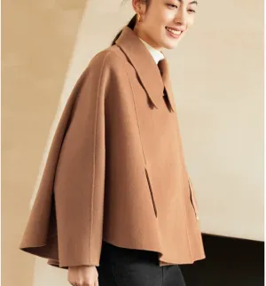 A-Line Cloak Waist Belt Wool Cape Coat Jacket Buttons 3623