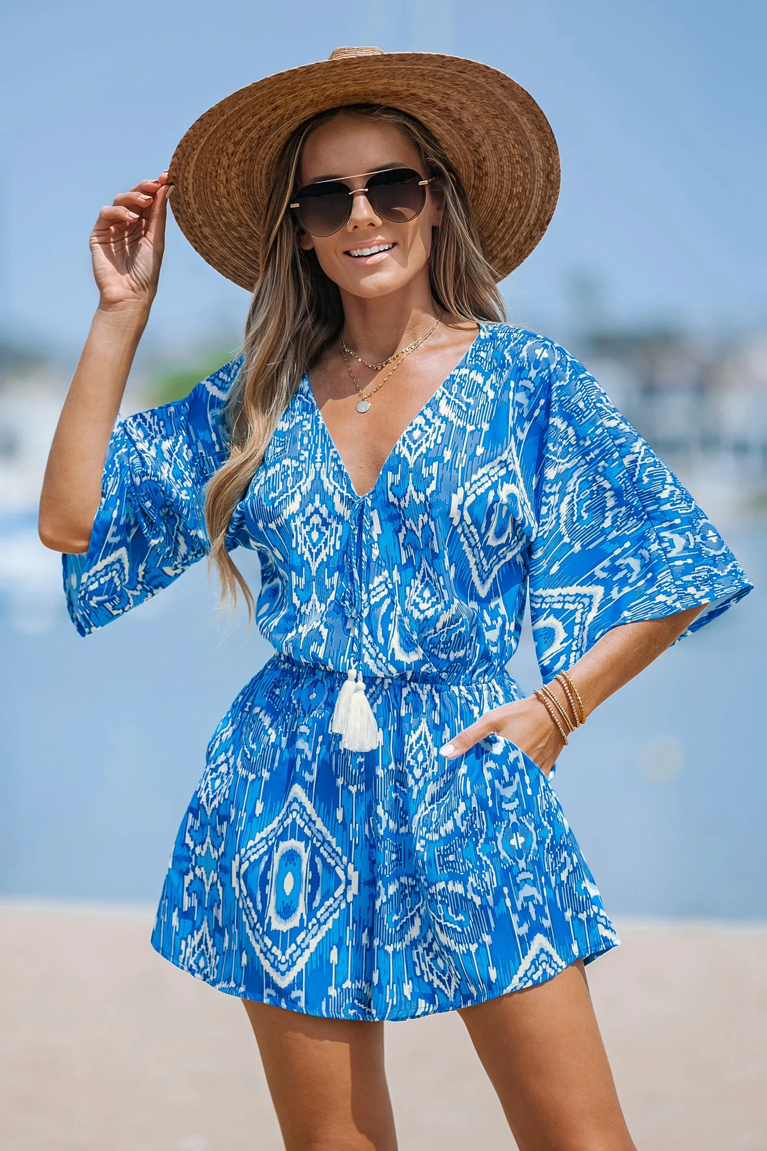 Abstract Print Tassel Tie Romper