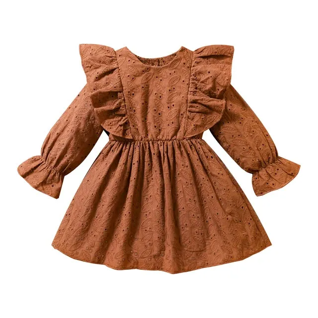 Adorable Eyelet Lace Ruffle Baby Girls Autumn Dress Layette