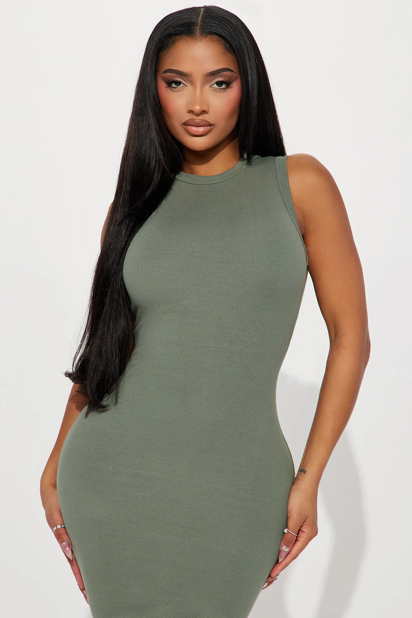 Adria Ribbed Maxi Dress - Olive