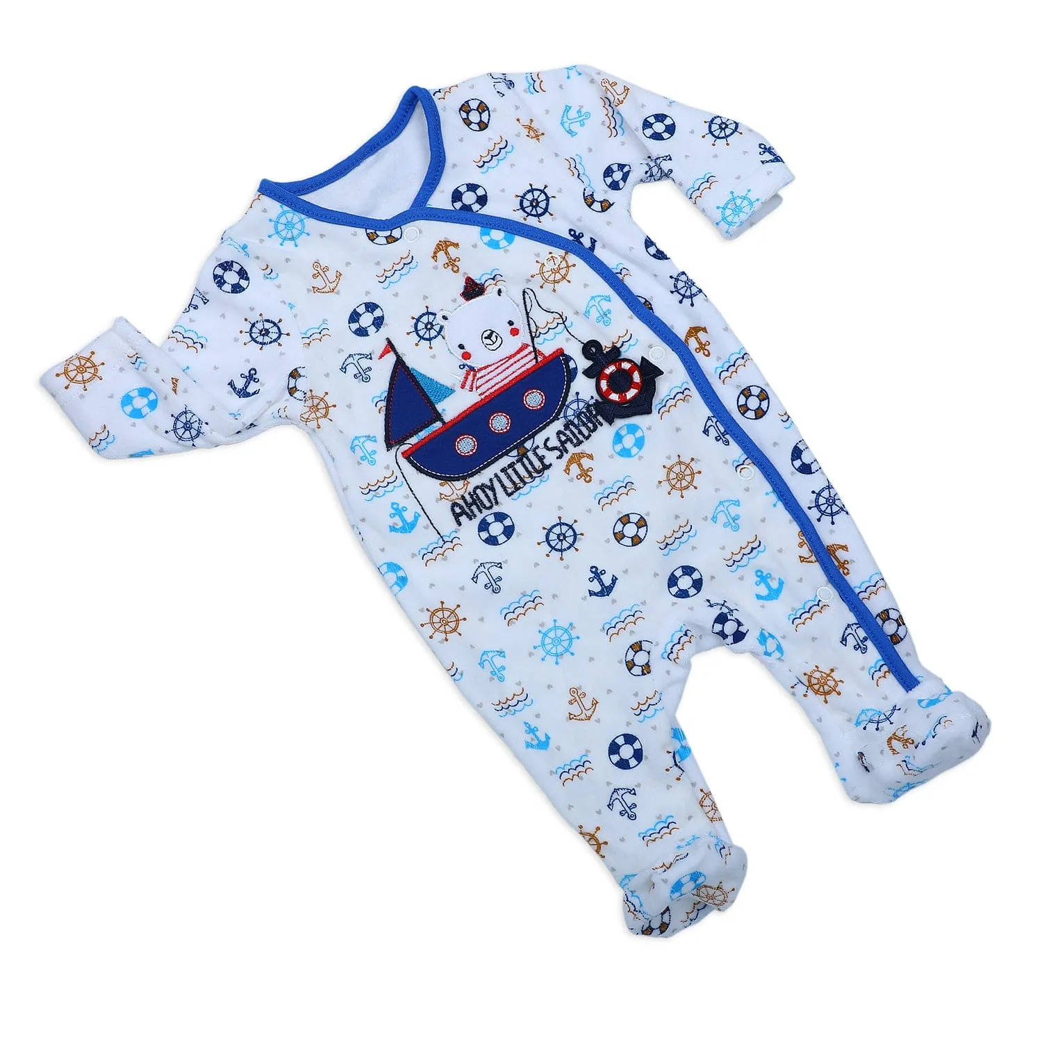 Ahoy Little Sailor Infant Full Sleeves Snap Button Bodysuit Romper - Multicolur