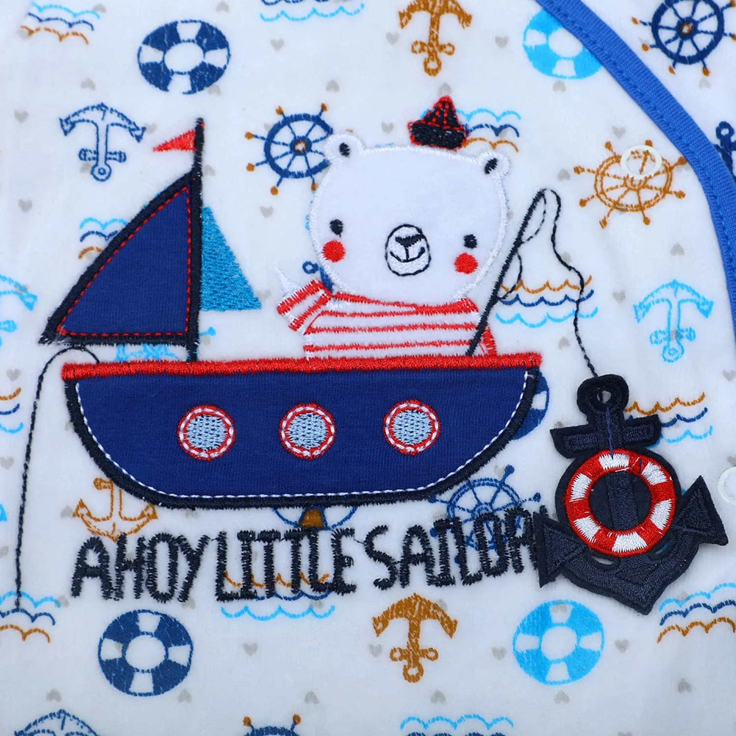 Ahoy Little Sailor Infant Full Sleeves Snap Button Bodysuit Romper - Multicolur