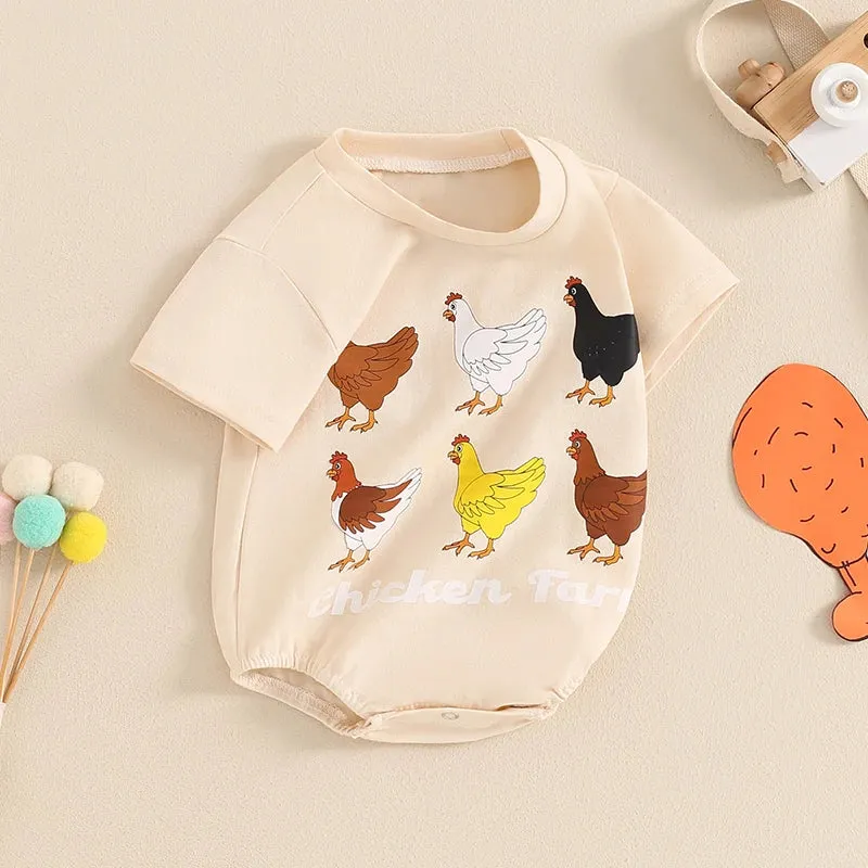 All The Chickens! Baby Onesie Western Farm Layette Romper