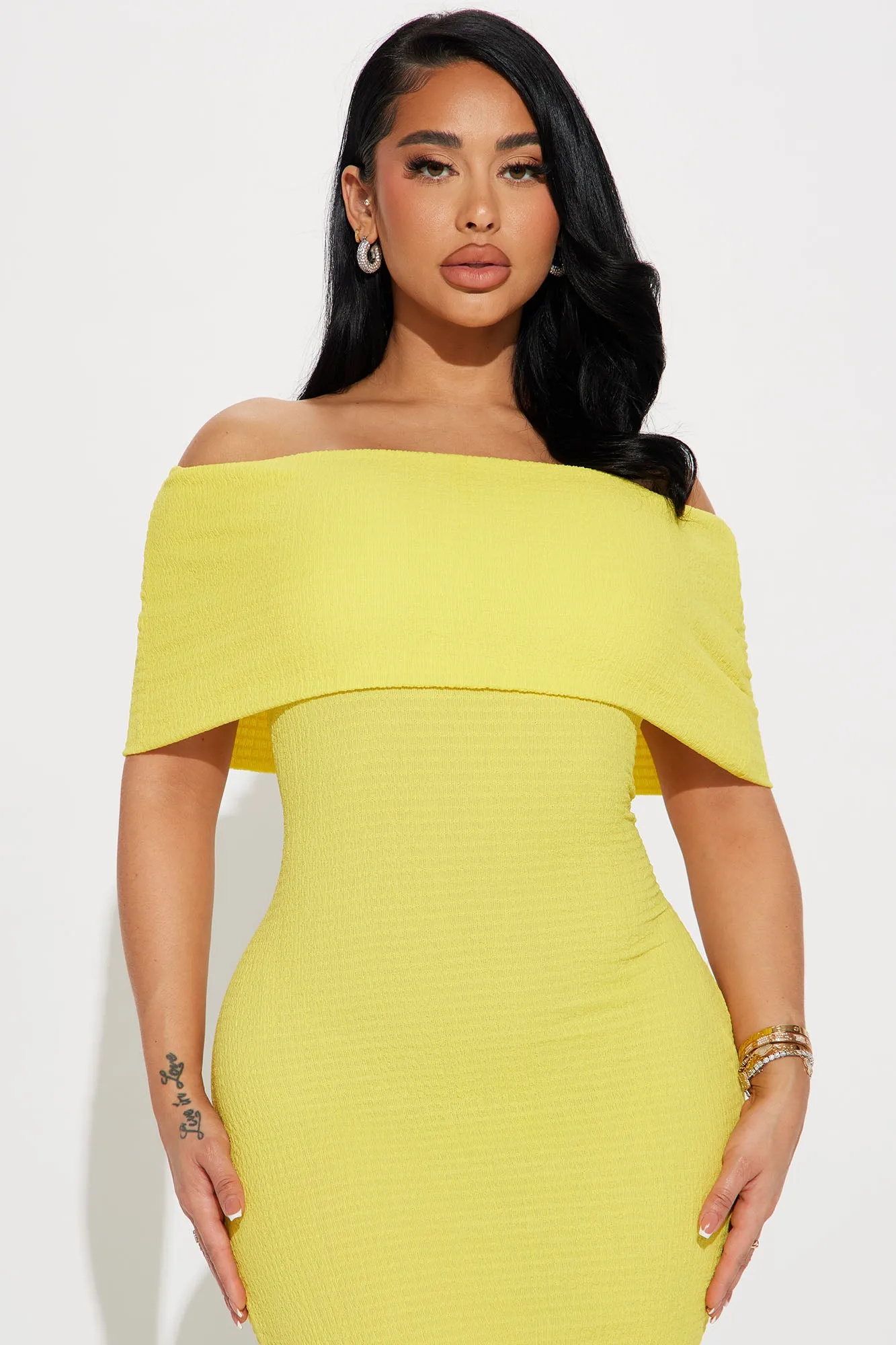 Ana Off Shoulder Midi Dress - Yellow