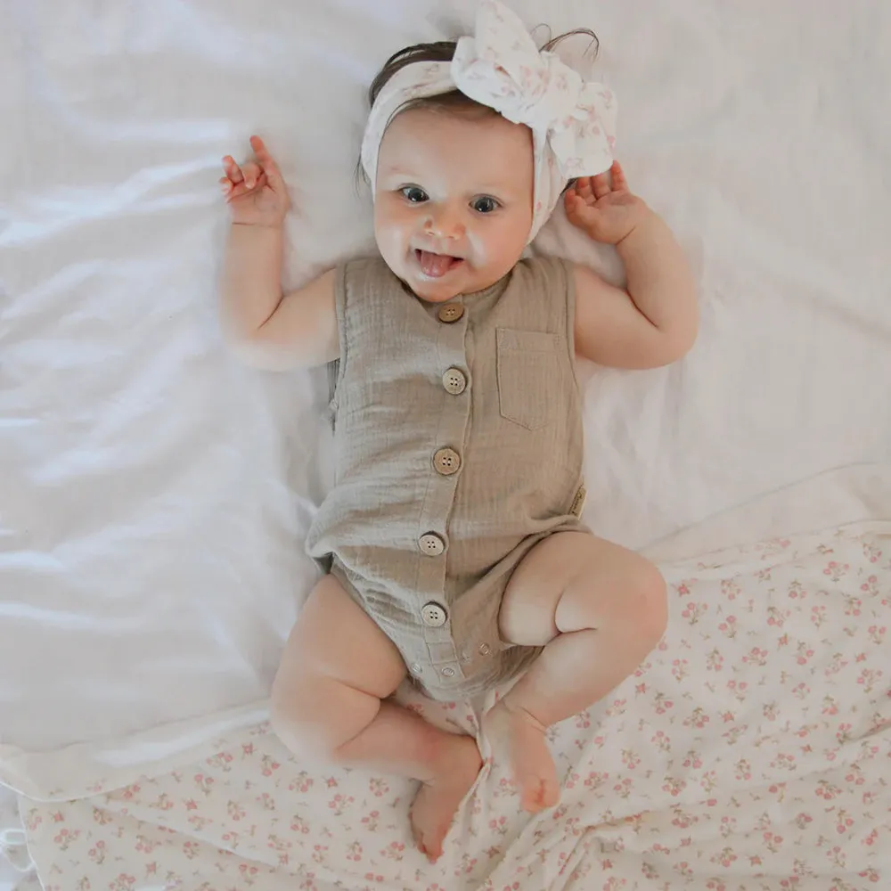 Aster & Oak Sand Muslin Bubble Romper