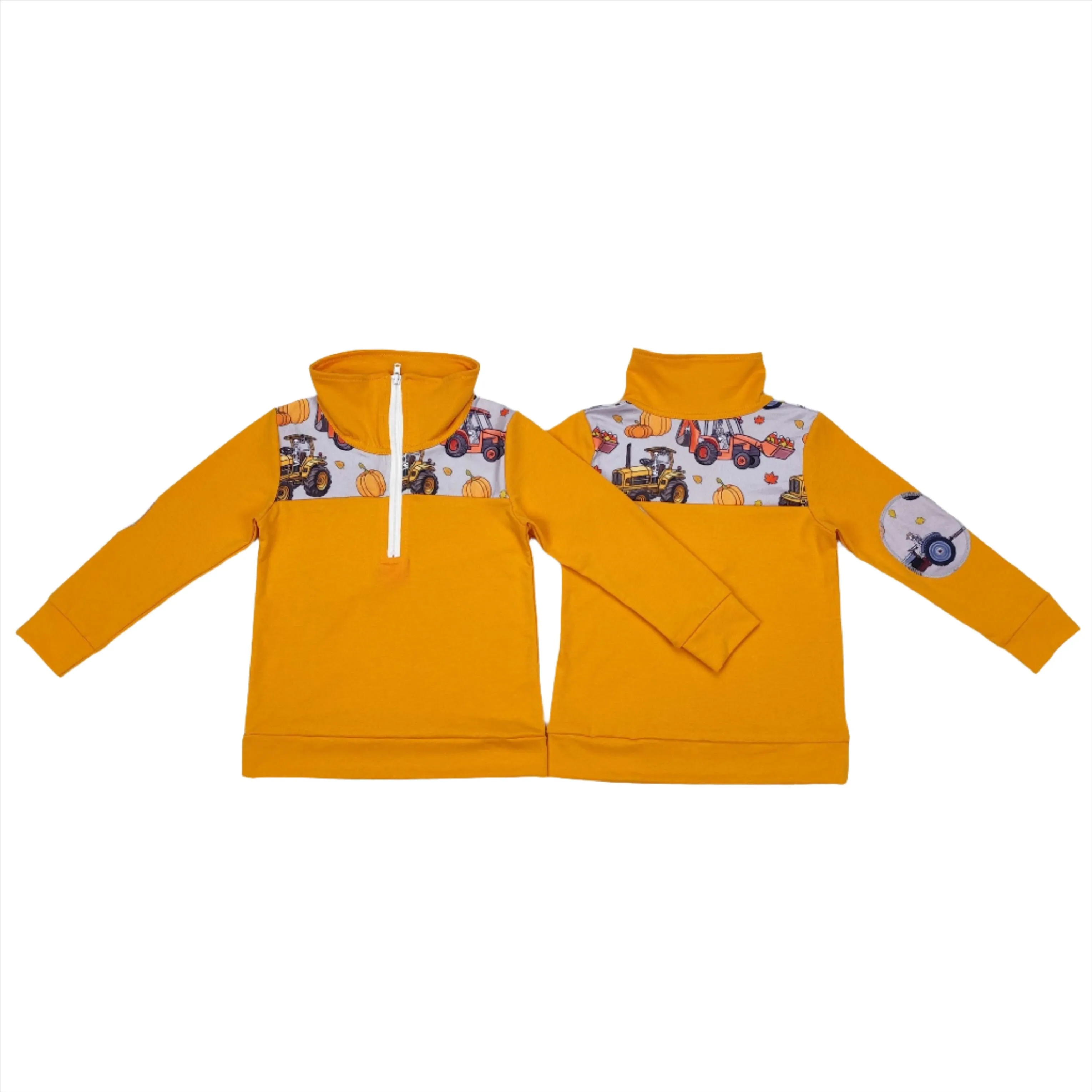 Autumn Boys Pumpkin Tractor Quarter Zip Shirt (to 14/16)