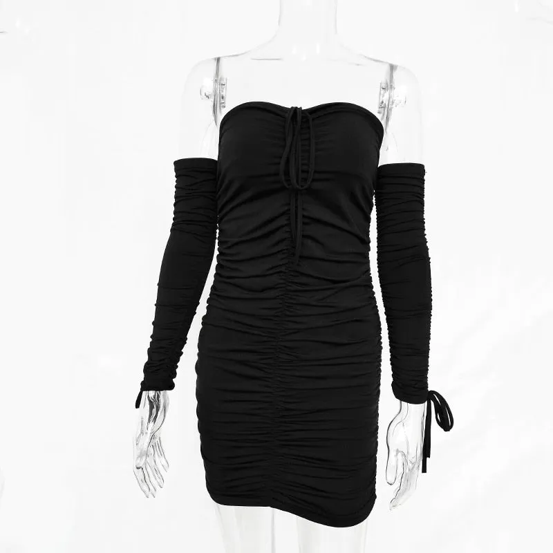 Autumn Winter Bandage Off Shoulder Long Sleeve Slim Elastic Bodycon Party Dresses