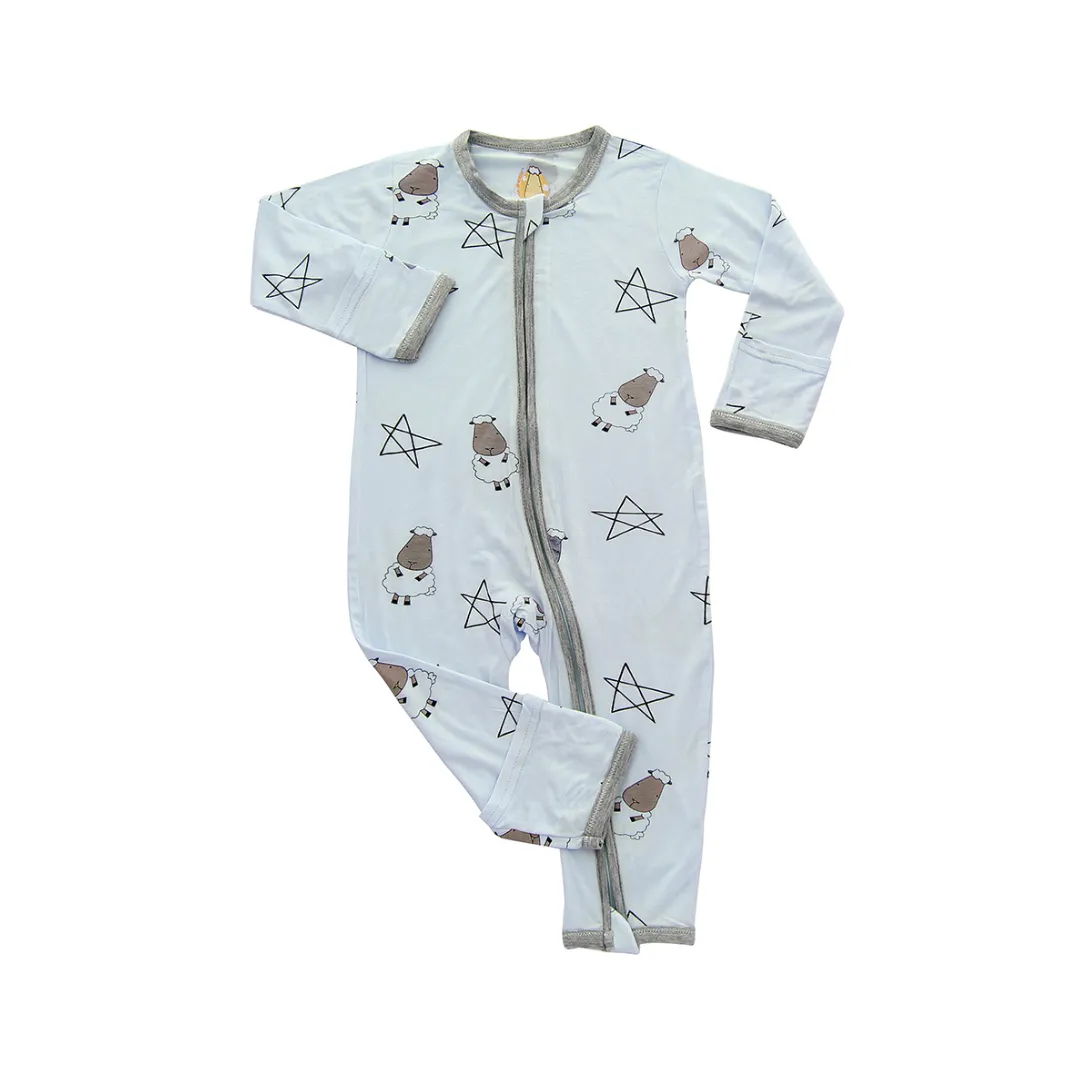 Baa Baa Sheepz Romper Zip Big Star & Sheepz Blue With Grey Border