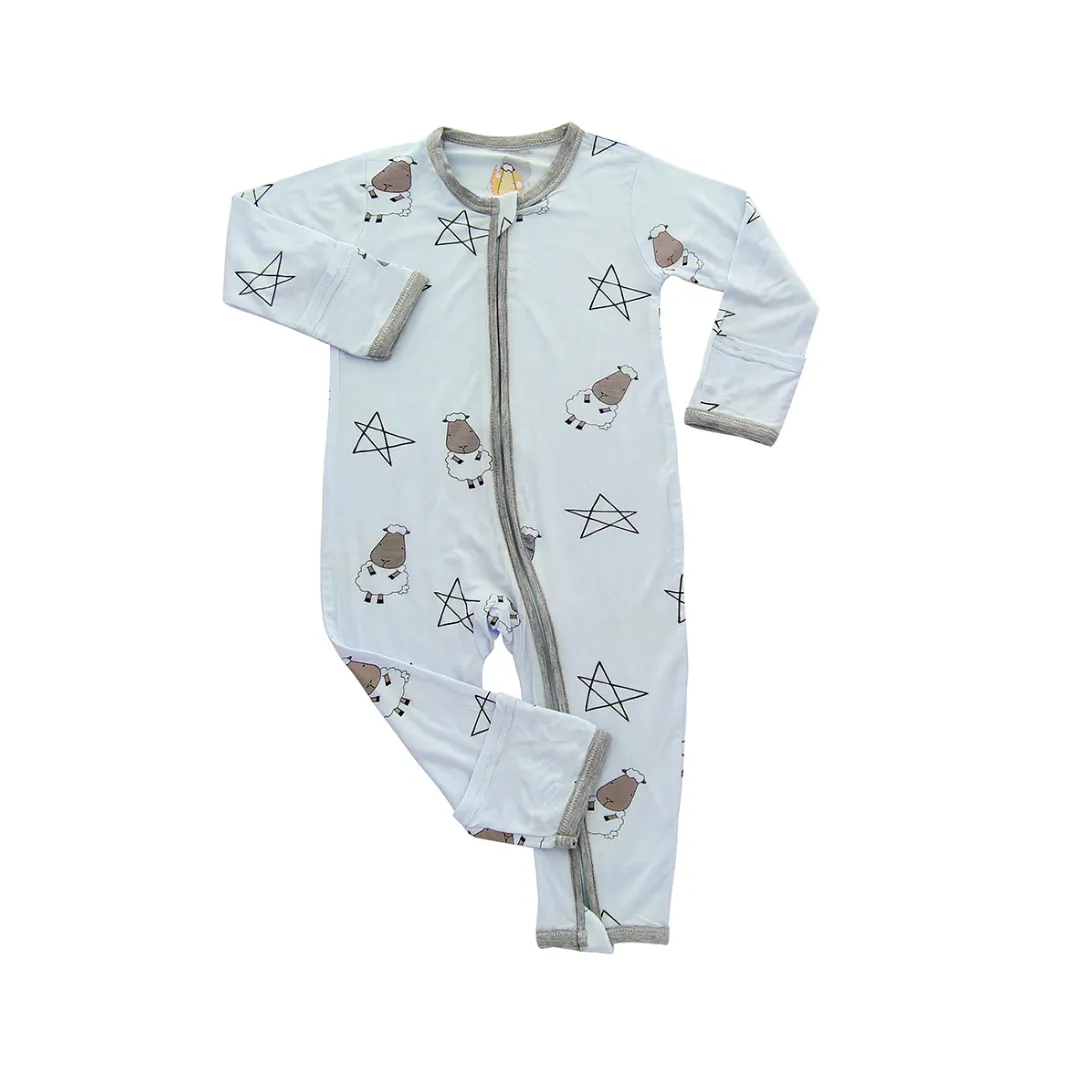 Baa Baa Sheepz Romper Zip Big Star & Sheepz Blue With Grey Border