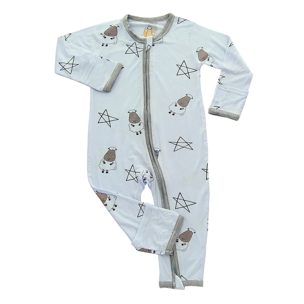 Baa Baa Sheepz Romper Zip Big Star & Sheepz Blue With Grey Border