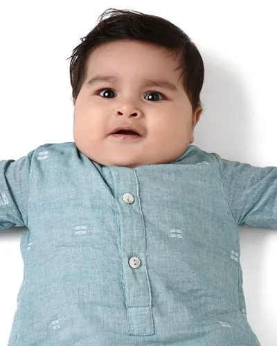 Baadal - Infant Kurta with Attached Pyjama (Onesie) in Jamdani Cotton