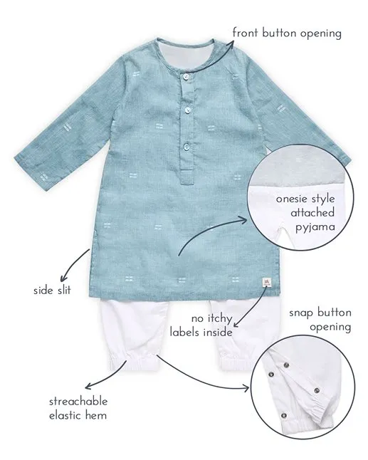 Baadal - Infant Kurta with Attached Pyjama (Onesie) in Jamdani Cotton