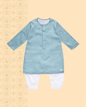 Baadal - Infant Kurta with Attached Pyjama (Onesie) in Jamdani Cotton