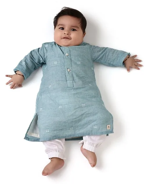 Baadal - Infant Kurta with Attached Pyjama (Onesie) in Jamdani Cotton