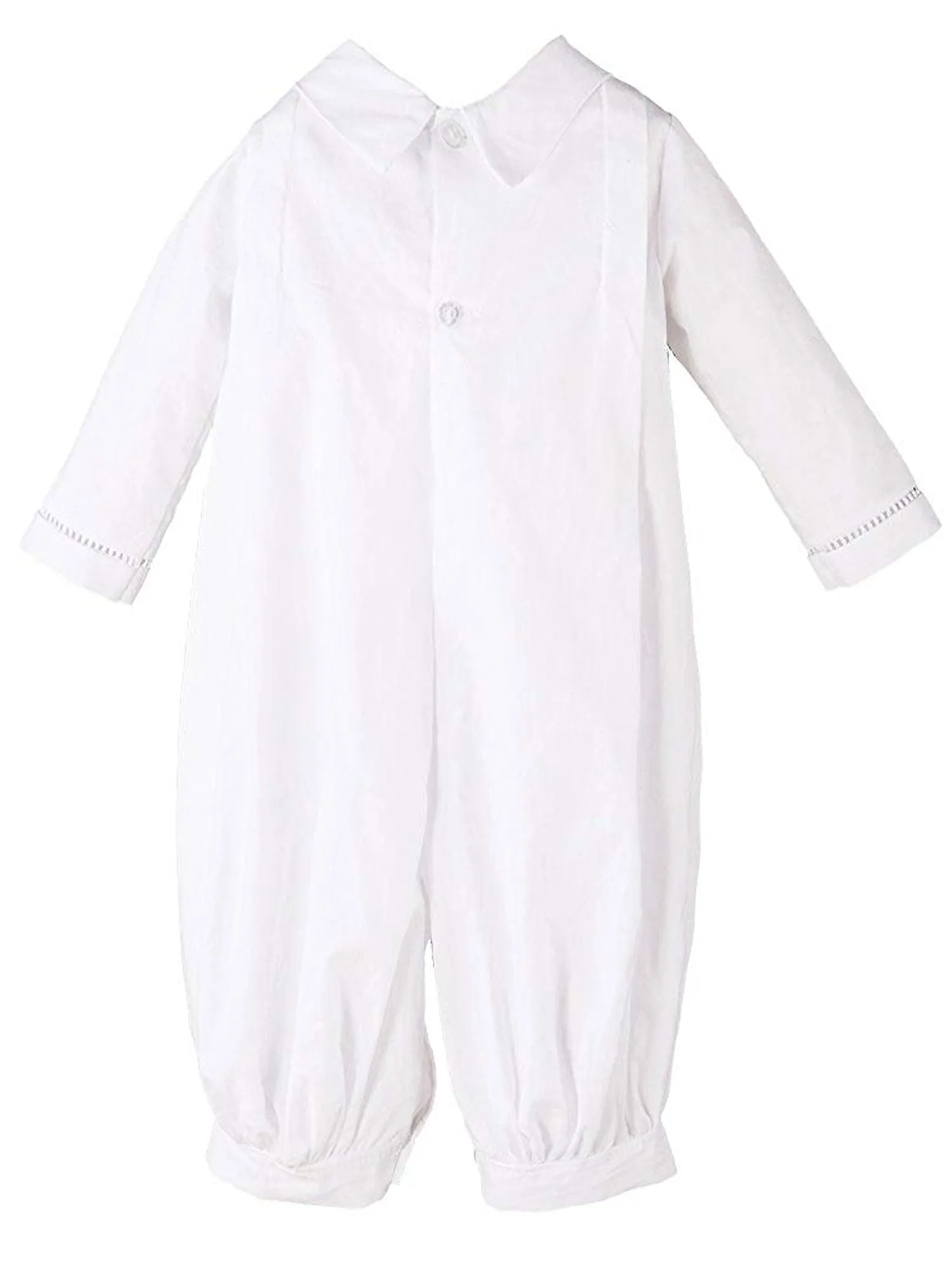 Baby Boys White Pleated Long Sleeve Baptism Romper Hat Set Newborn-24M