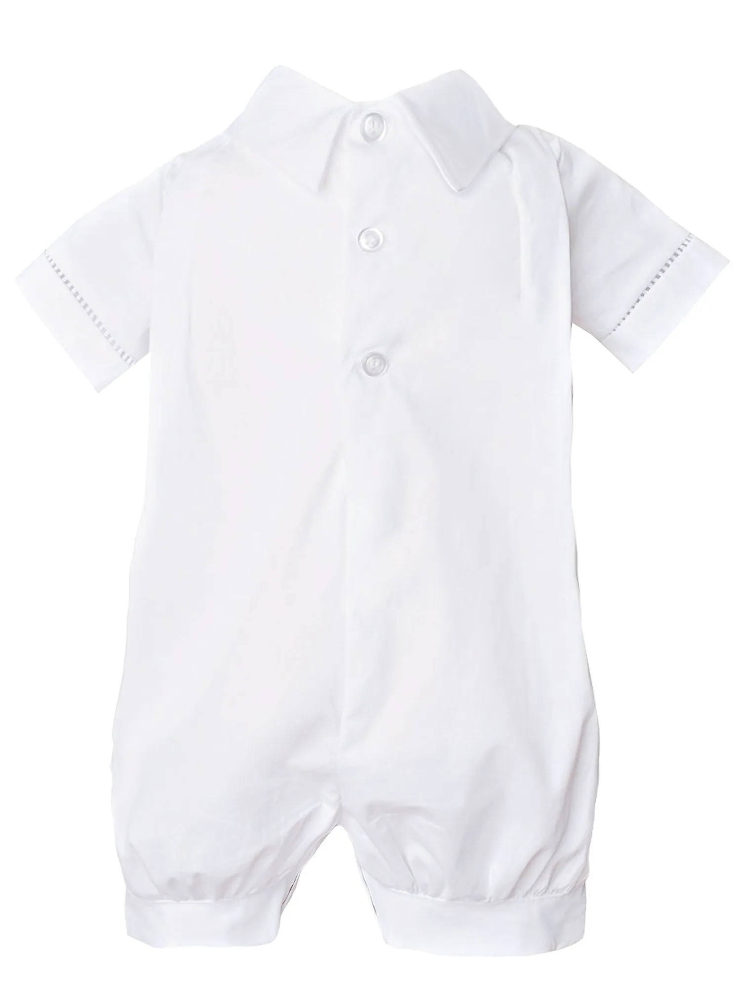 Baby Boys White Pleated Short Sleeve Button Baptism Romper Hat Set Newborn-24M