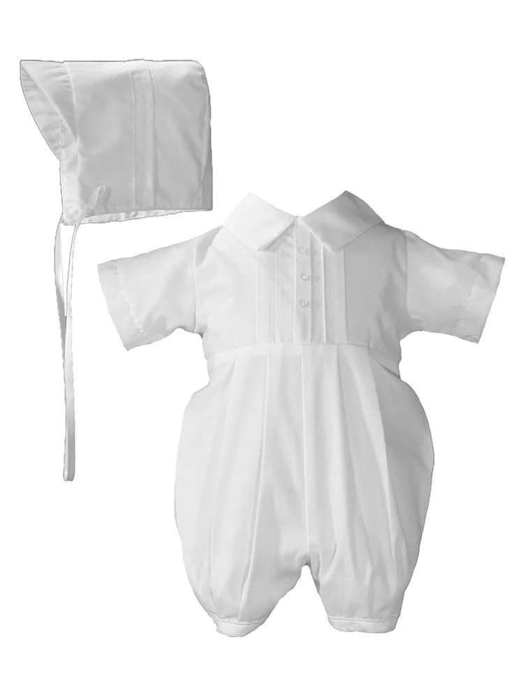 Baby Boys White Polycotton Pin Tucked Baptism Romper 0-12M