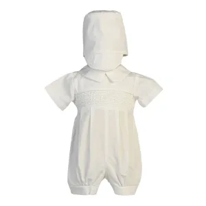 Baby Boys White Smocked Cotton Romper Baptism Christening Set 0-24M