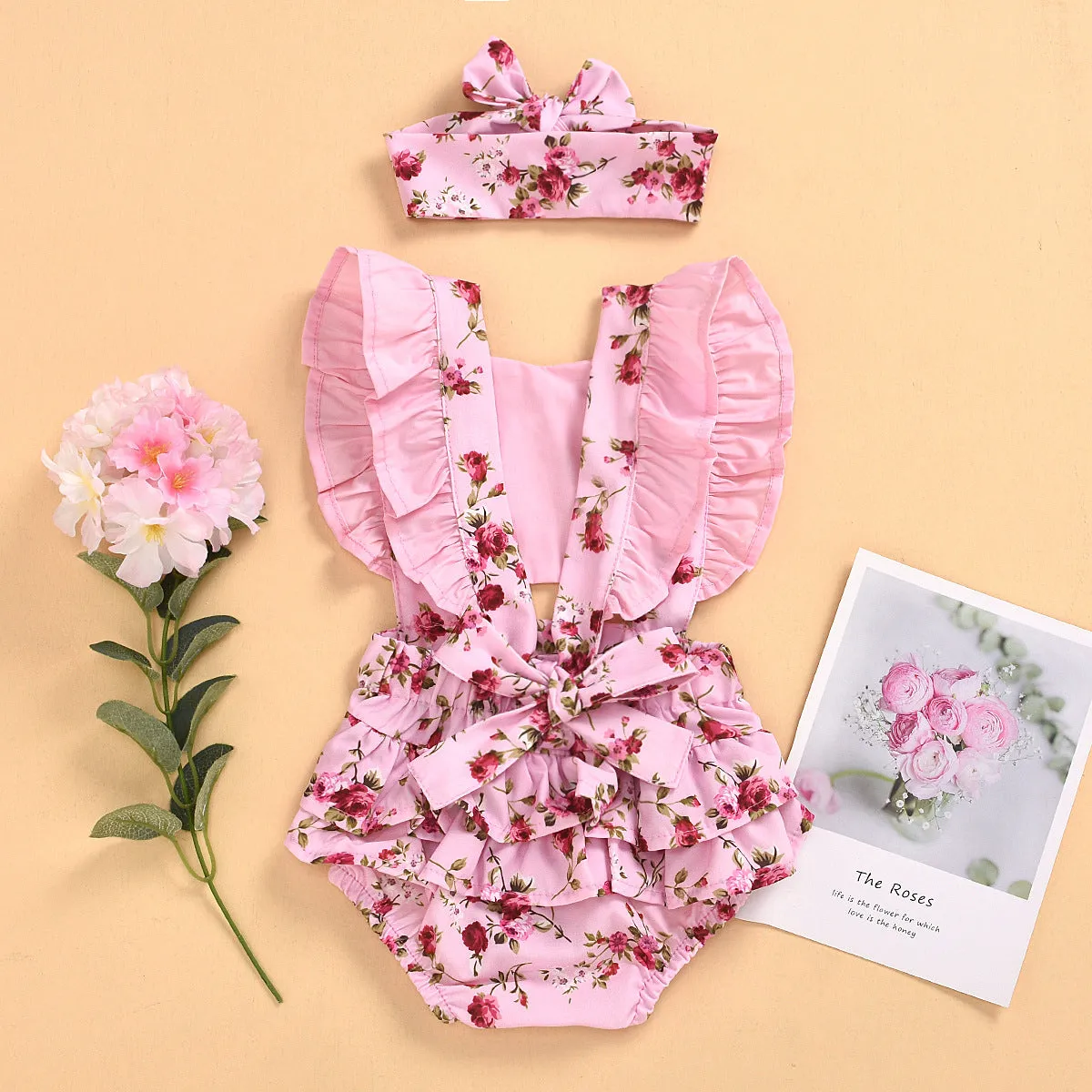 Baby Girl's Pink Floral Romper Outfit