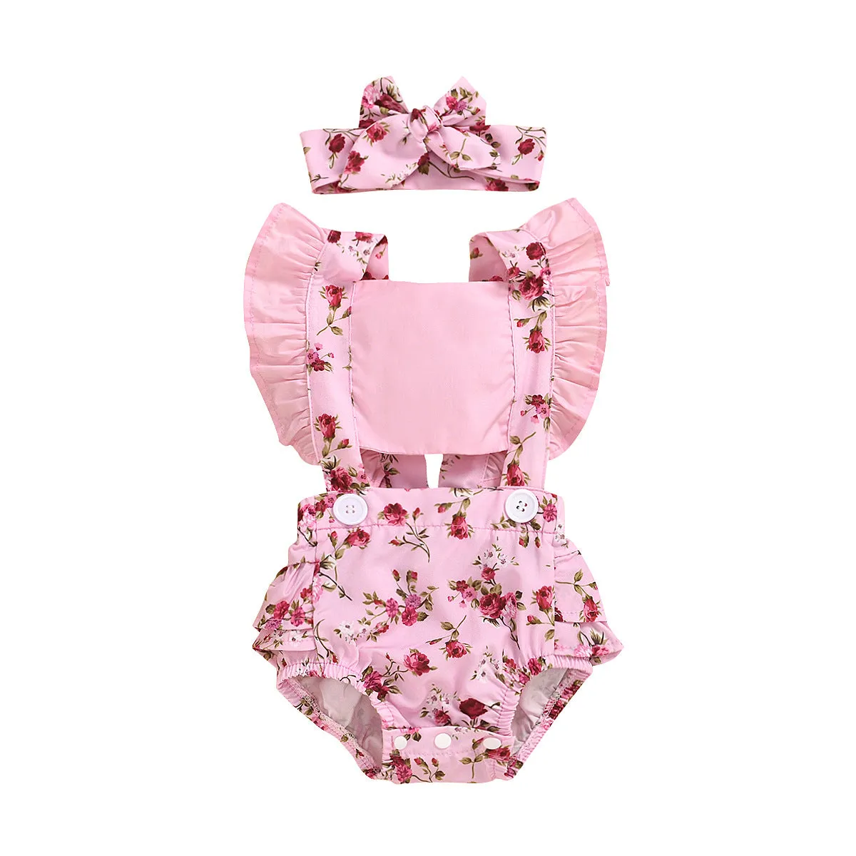 Baby Girl's Pink Floral Romper Outfit