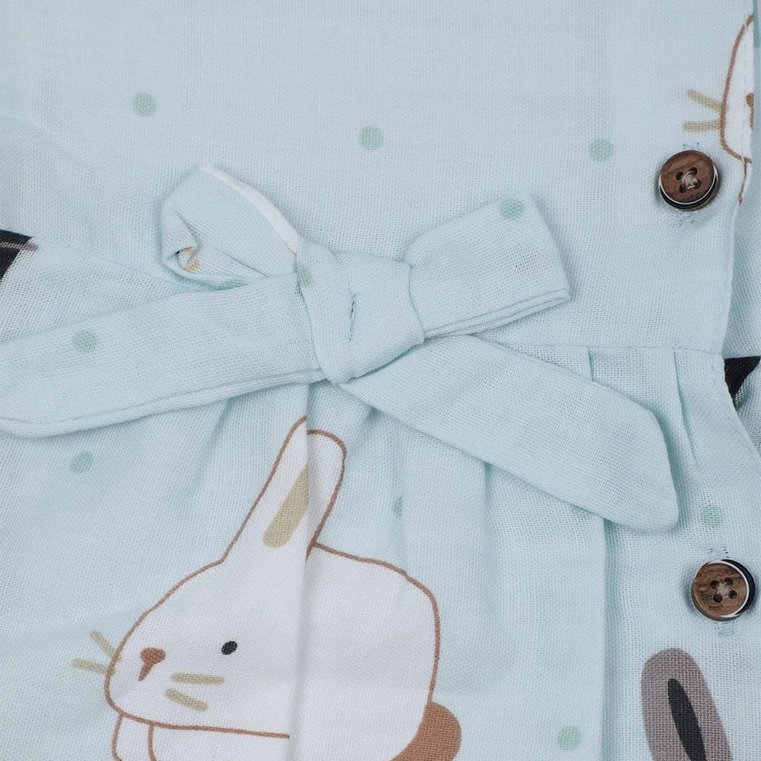 Baby Moo Cutie Bunny With Bows Sleeveless Buttoned Muslin Romper - Blue