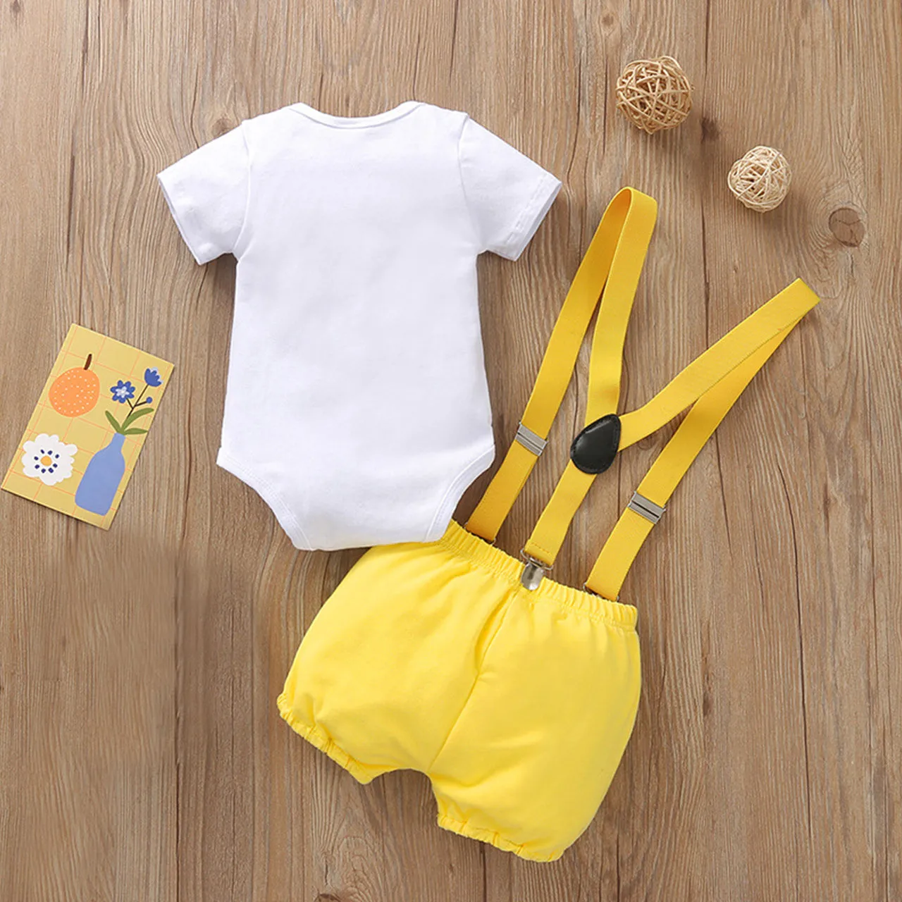 Babymoon 1st Birthday Cake Smash Outfit |Romper & Suspender Costume | 1 Yr - Yellow