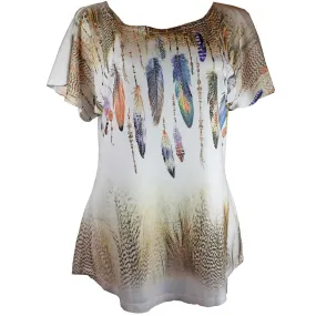 Big Bang Clothing Women's Rhinestone Feather T-Shirt