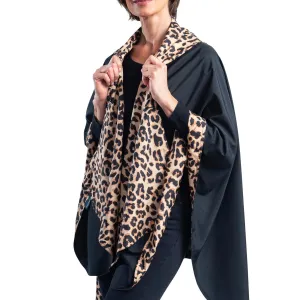 Black & Leopard Animal Print Womens Rain Cape - Rainproof Breathable Rain Poncho