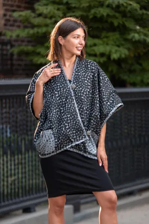 Black and Gray Rayon Print Cape