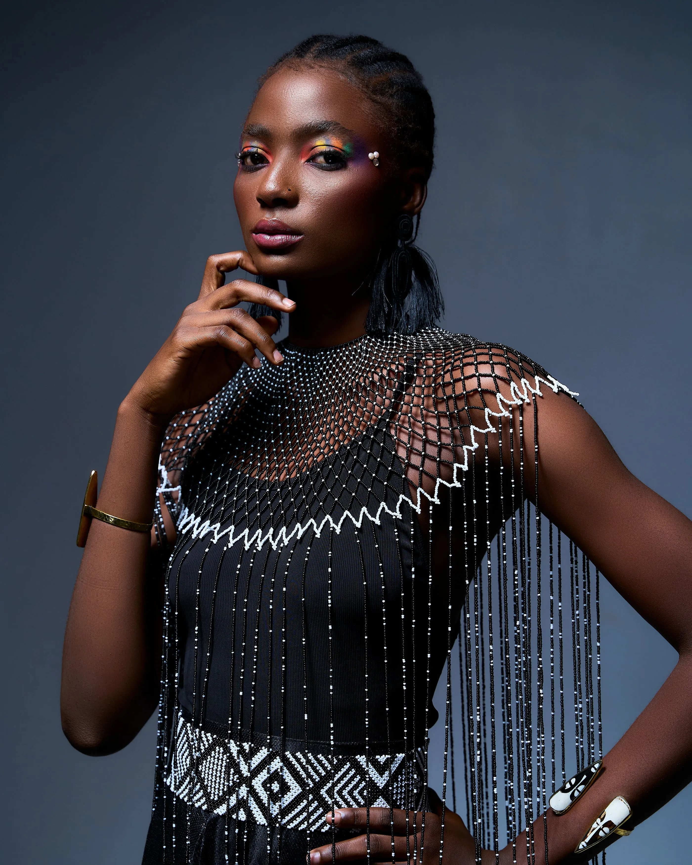 Black and White Beaded Cape