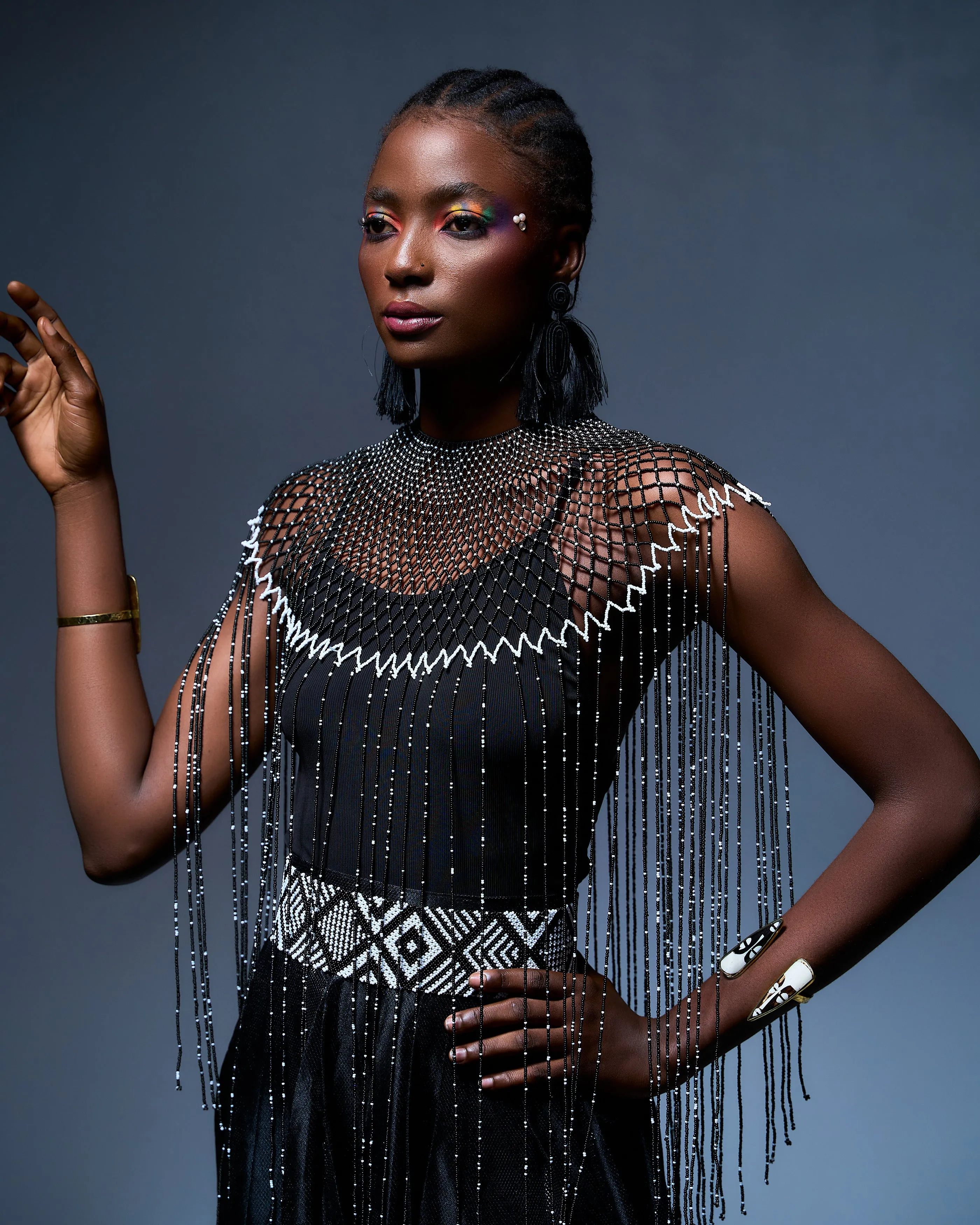 Black and White Beaded Cape