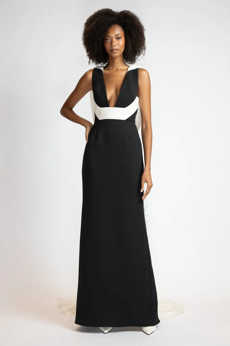 Black Cady Gown with Ivory Cady Harness and Chiffon Cape