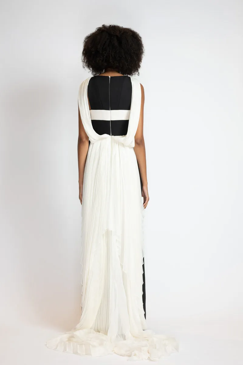 Black Cady Gown with Ivory Cady Harness and Chiffon Cape