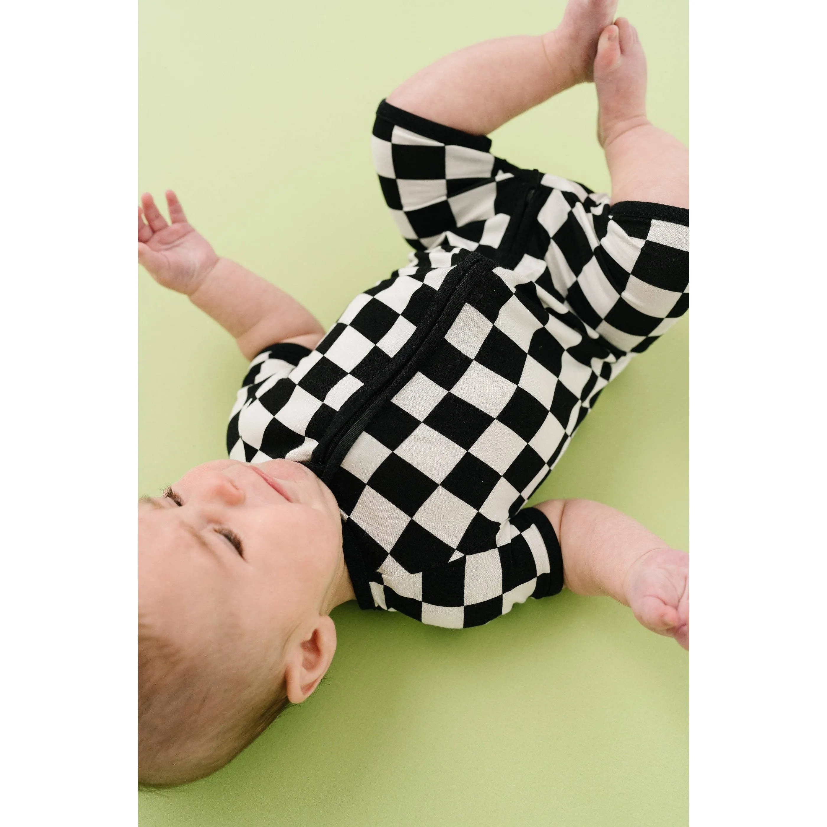 Black Checkered Bamboo Short Romper