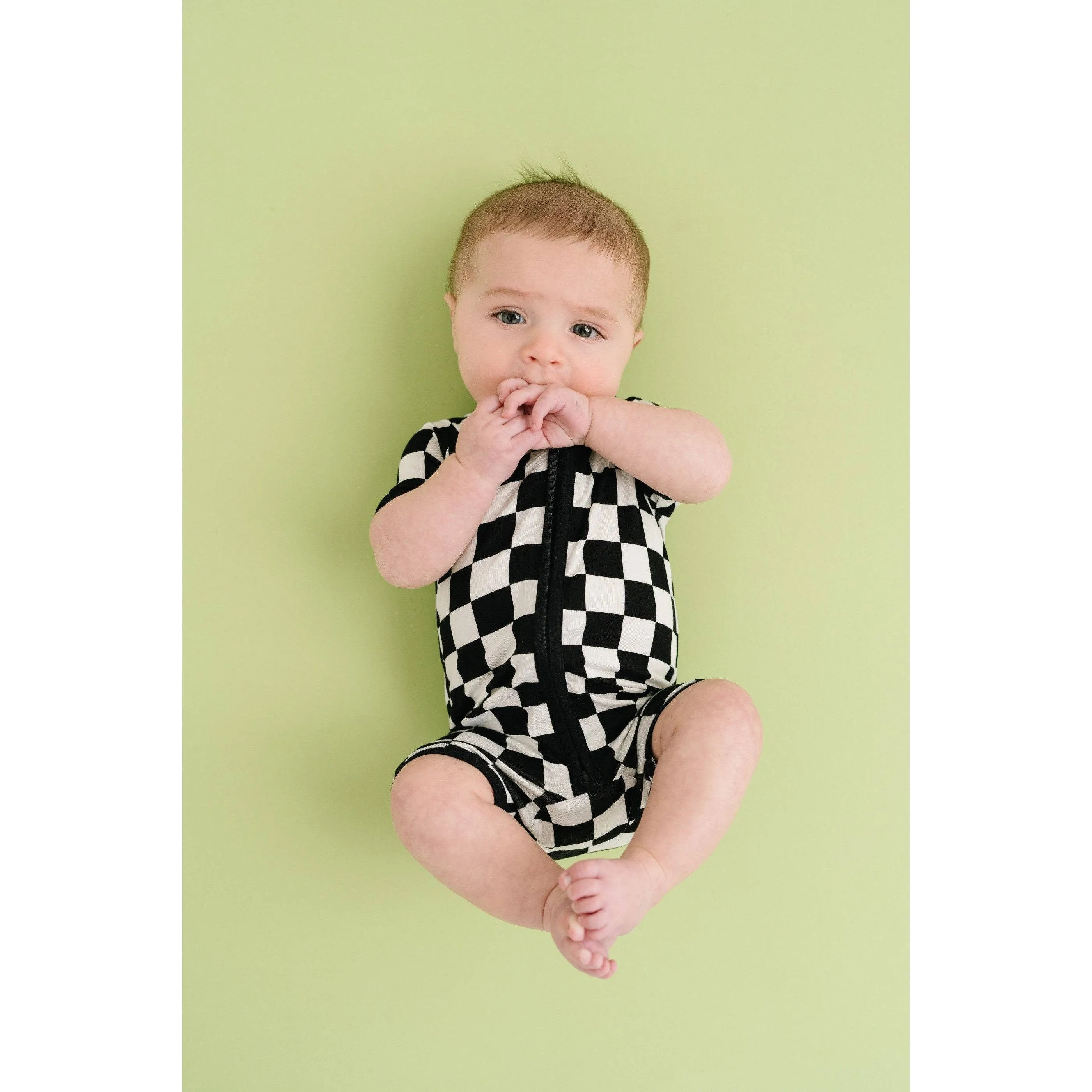 Black Checkered Bamboo Short Romper