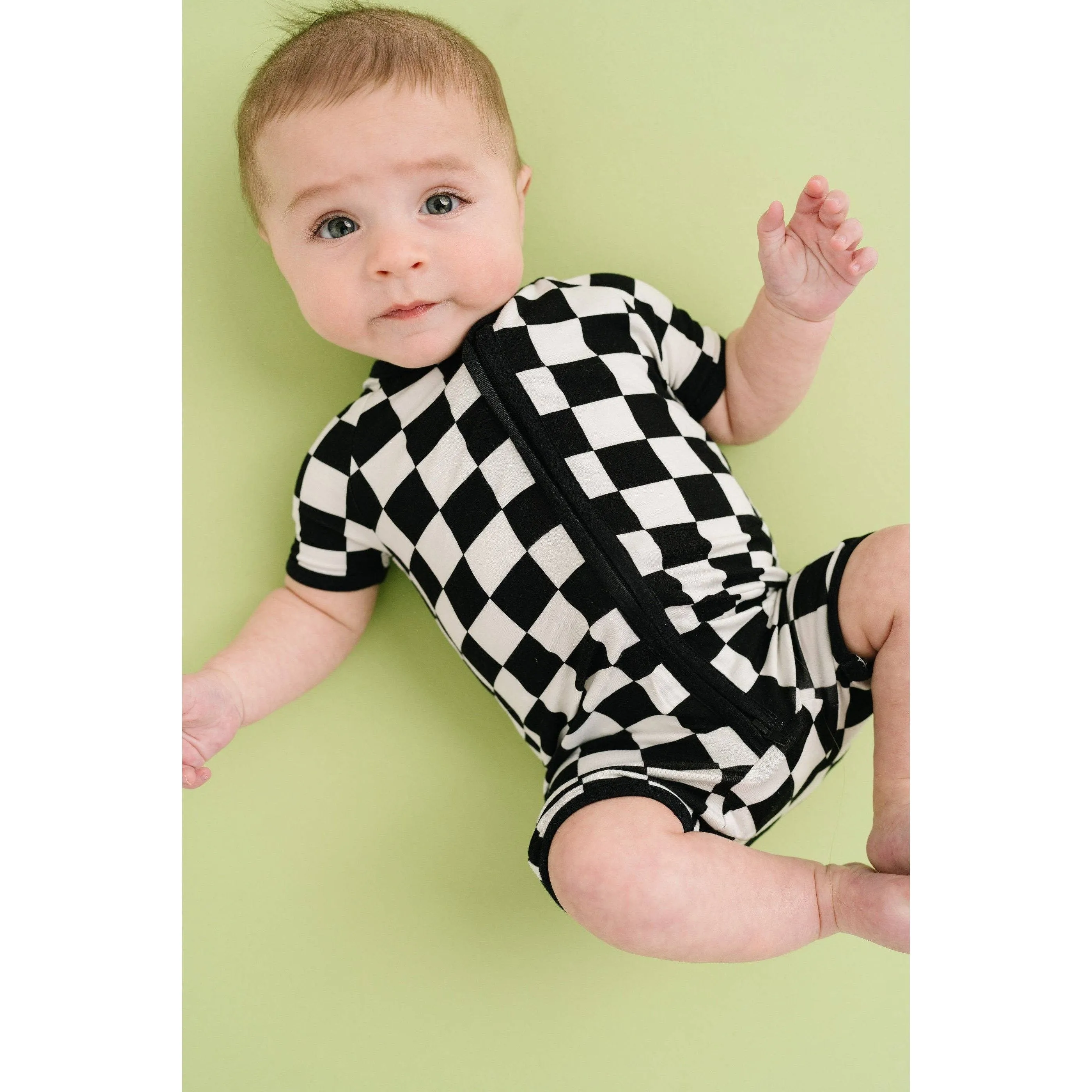 Black Checkered Bamboo Short Romper