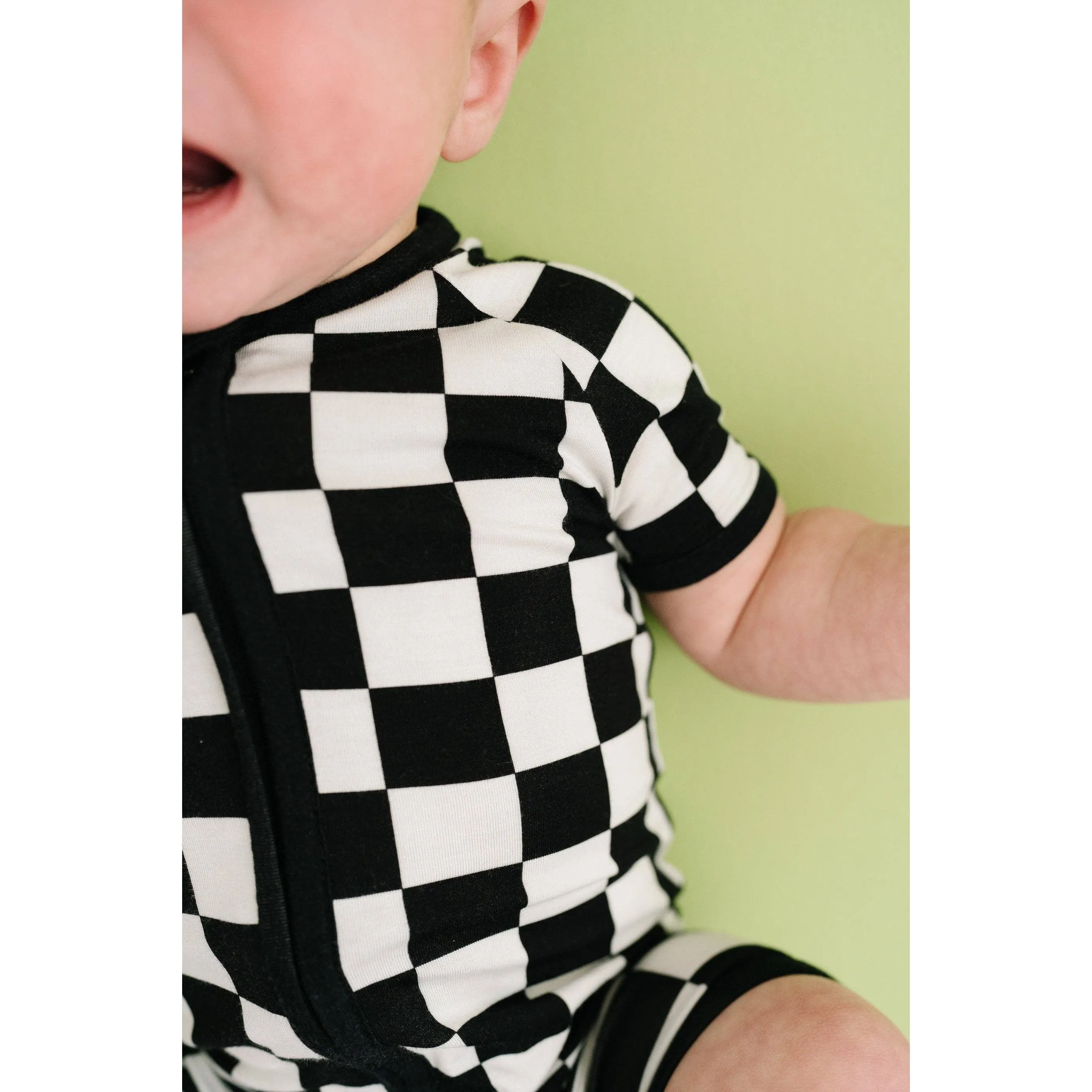 Black Checkered Bamboo Short Romper