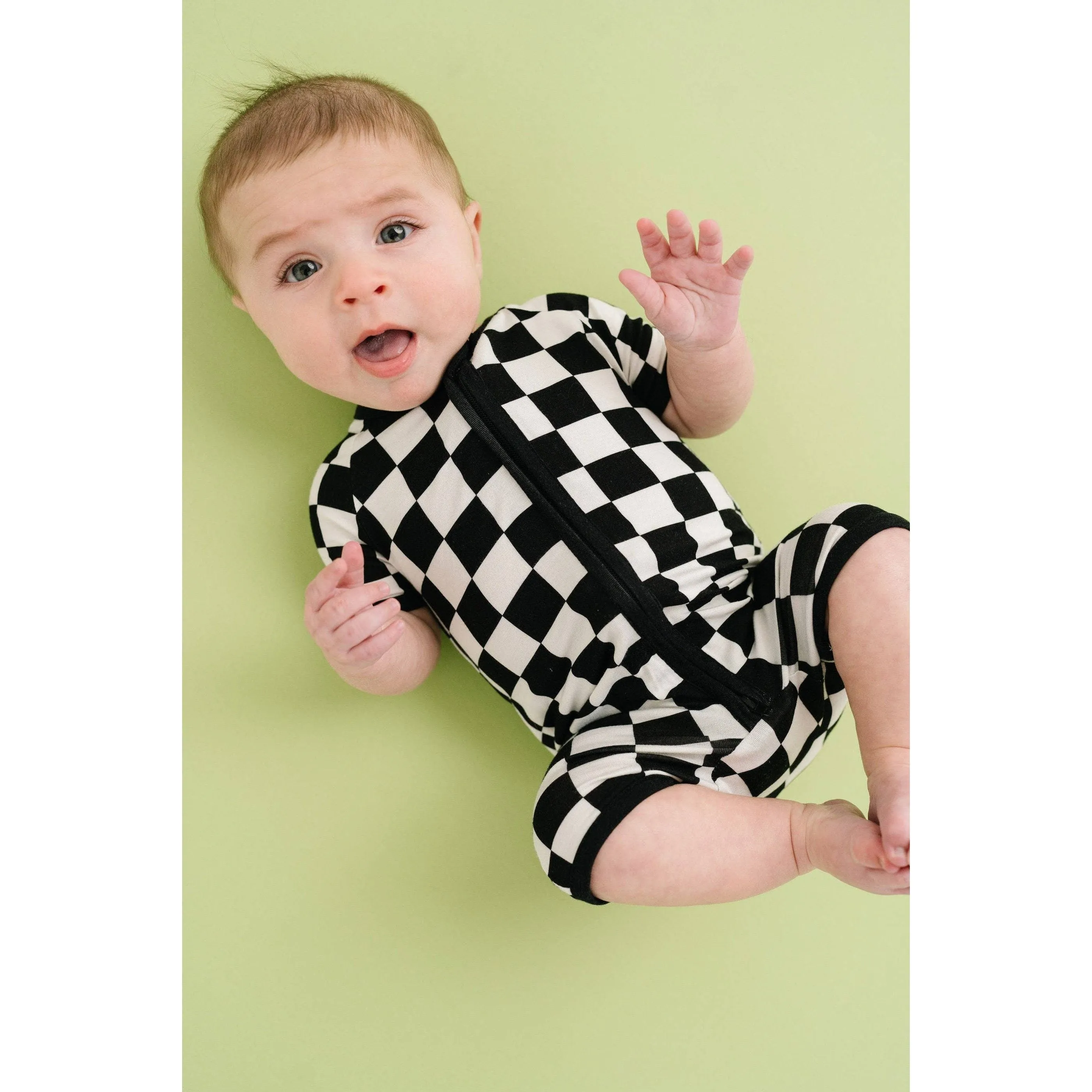 Black Checkered Bamboo Short Romper