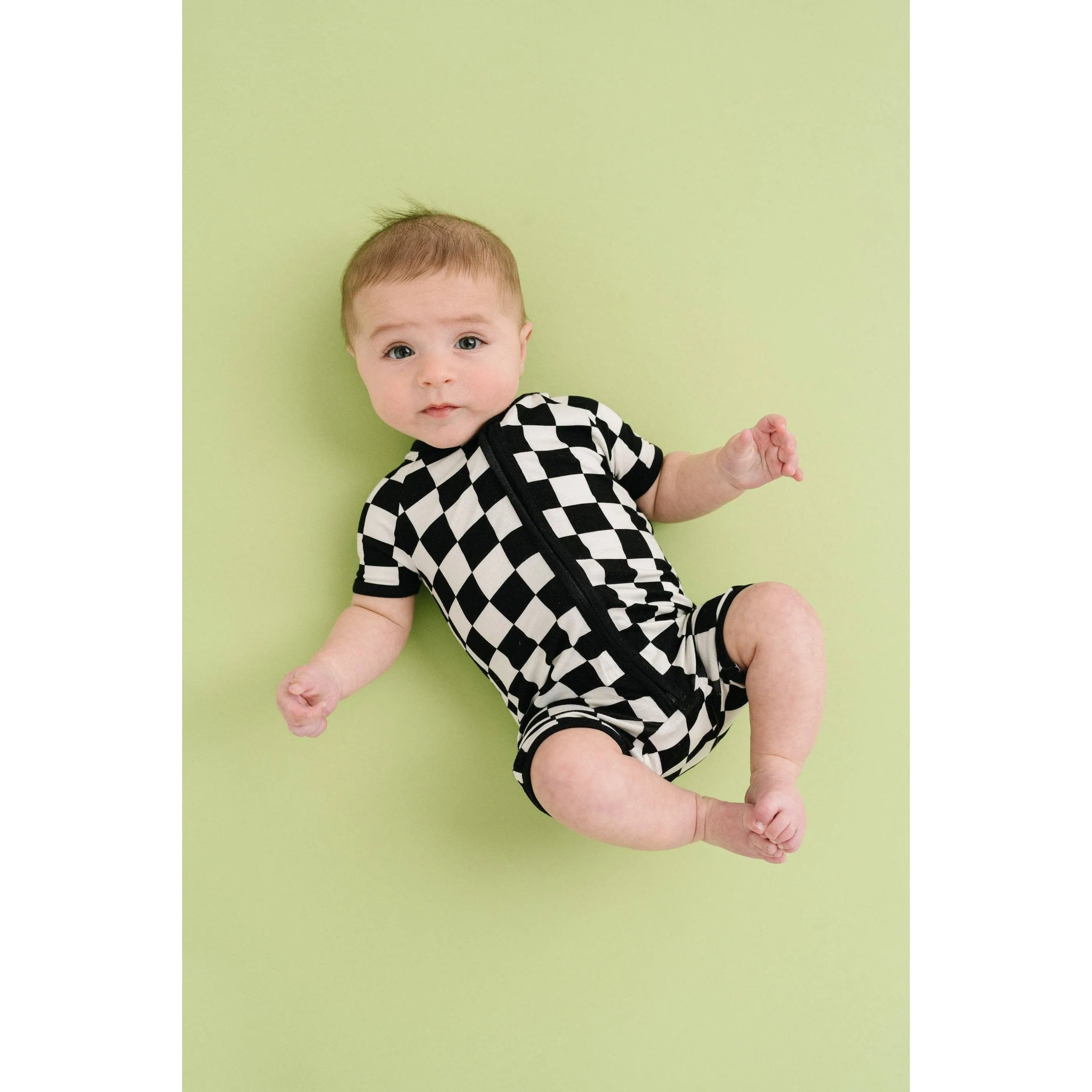 Black Checkered Bamboo Short Romper