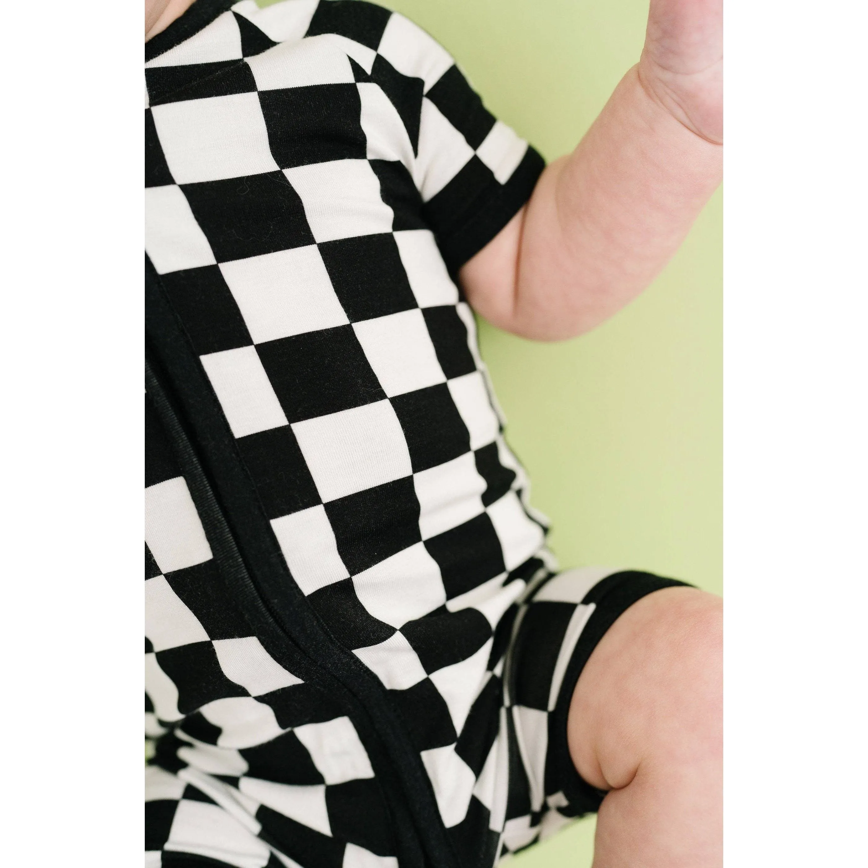 Black Checkered Bamboo Short Romper