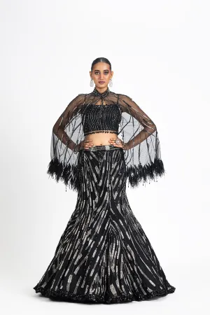 BLACK NET FISHTAILED SKIRT SET