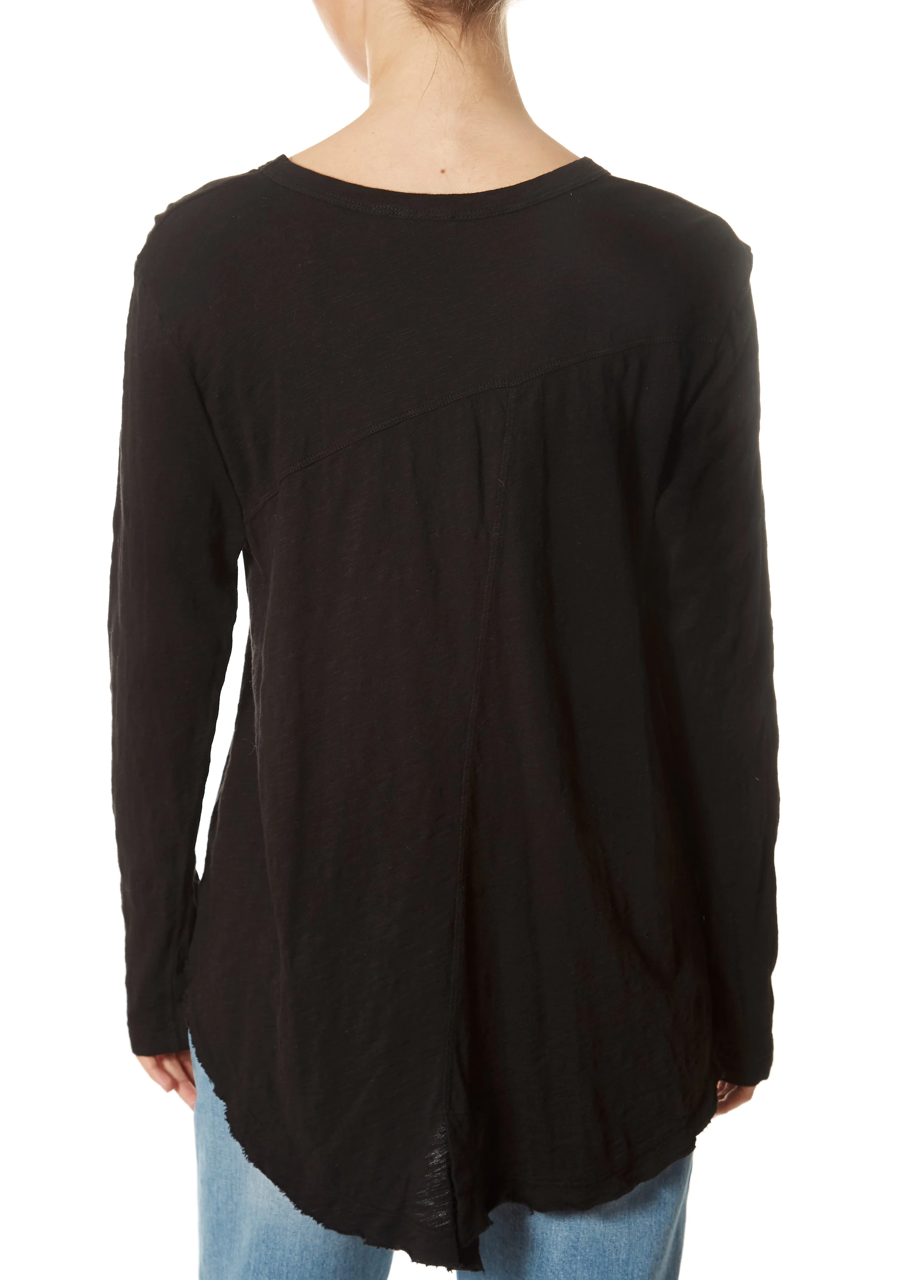 Black Twisted Seam Crew Neck Long Sleeve Top