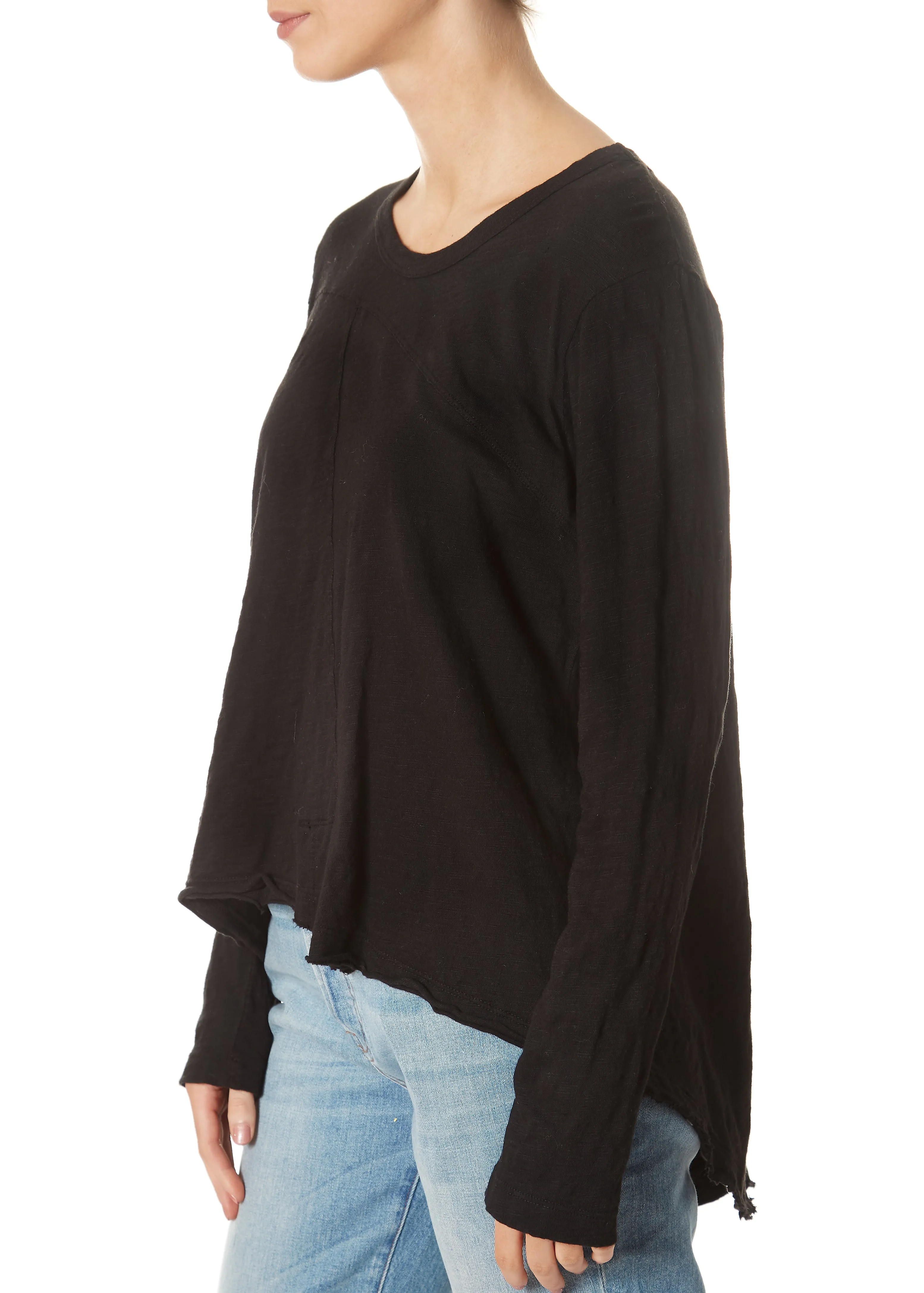 Black Twisted Seam Crew Neck Long Sleeve Top